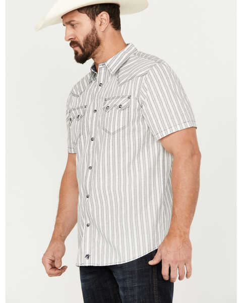 Moonshine Spirit Men's Striped Short Sleeve Western Snap Shirt, White, hi-res