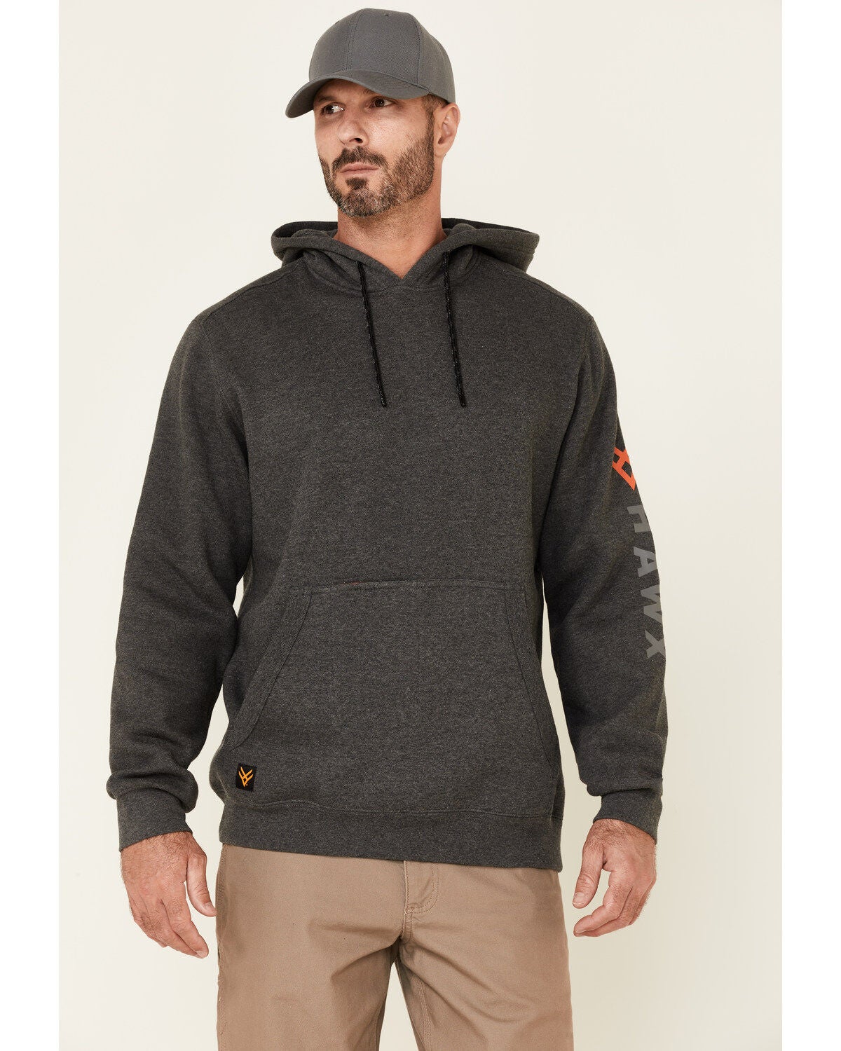 Hawx Men's Primo Logo Fleece-Lined Work Hooded Sweatshirt, Dark Grey, hi-res