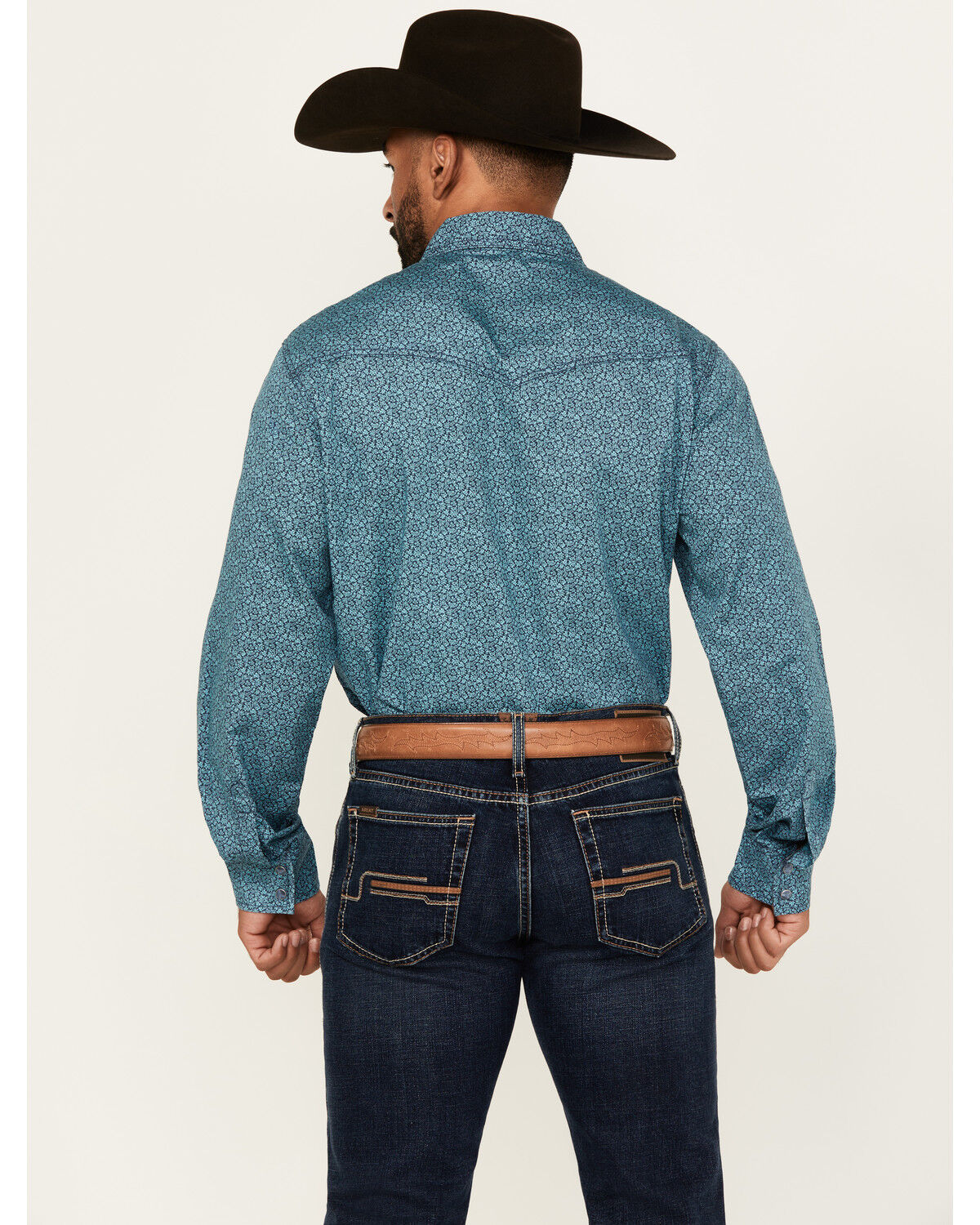 Image #4 - Wrangler Retro Men's Geo Print Long Sleeve Snap Western Shirt, Teal, hi-res