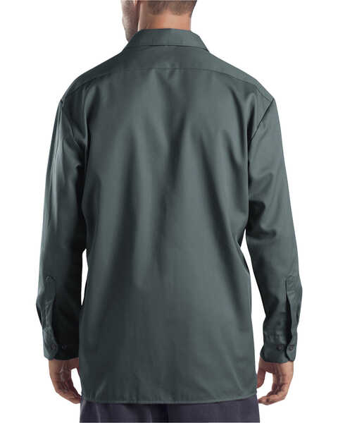 Image #2 - Dickies Men's Solid Twill Button Down Long Sleeve Work Shirt, Green, hi-res