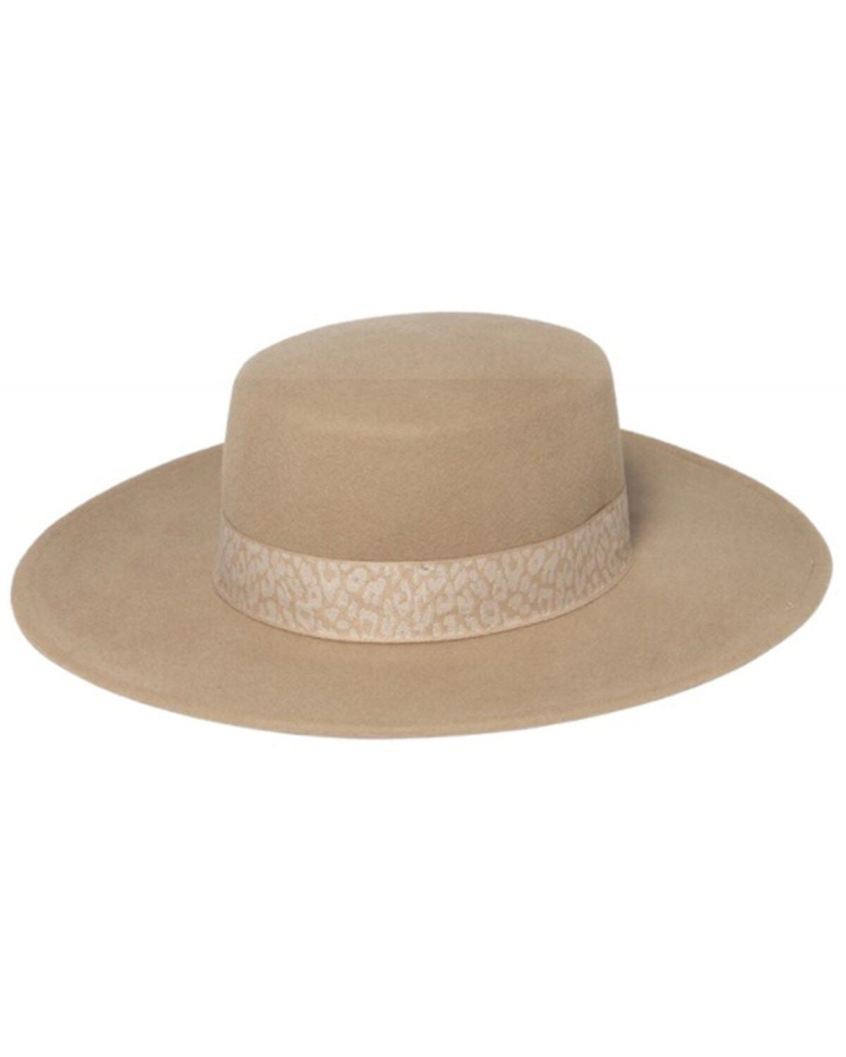 Image #1 - San Diego Hat Company Women's Drue Leopard Band Wool Felt Fedora Hat, Beige/khaki, hi-res
