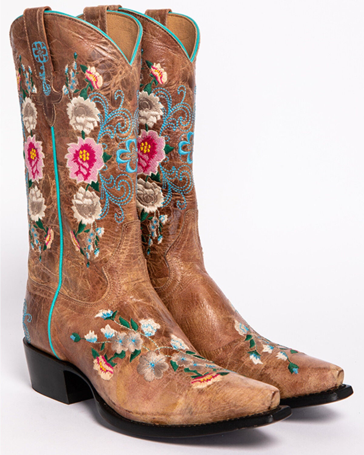 Macie Bean Women's Rose Garden Western Boots - Snip Toe, Honey, hi-res