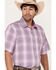 Panhandle Select Men's Check Plaid Short Sleeve Dark Orchid Snap Western Shirt , Purple, hi-res