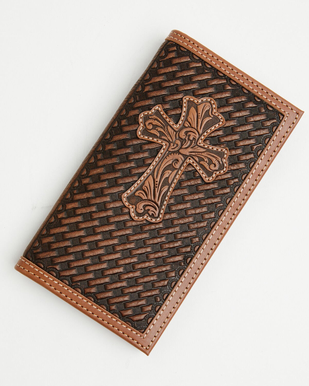 Cody James Men's Wells Basketweave Cross Leather Rodeo Wallet, Brown, hi-res