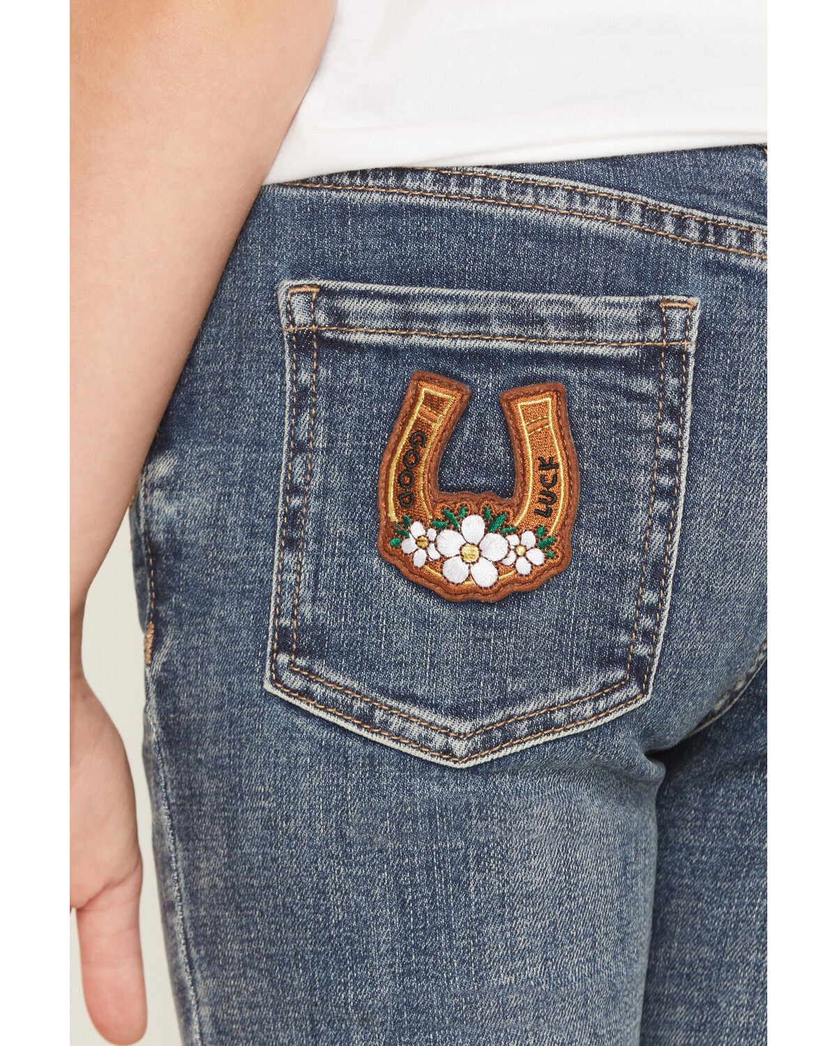 Image #4 - Shyanne Girls' Cass Patchwork Mid Rise Bootcut Stretch Denim Jeans, Medium Wash, hi-res
