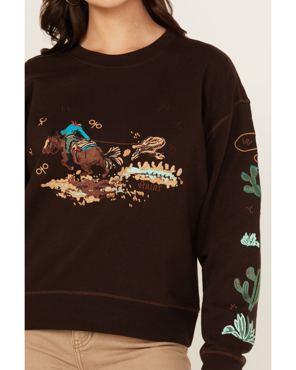 Image #3 - Ariat Women's Rodeo Sweatshirt, Brown, hi-res