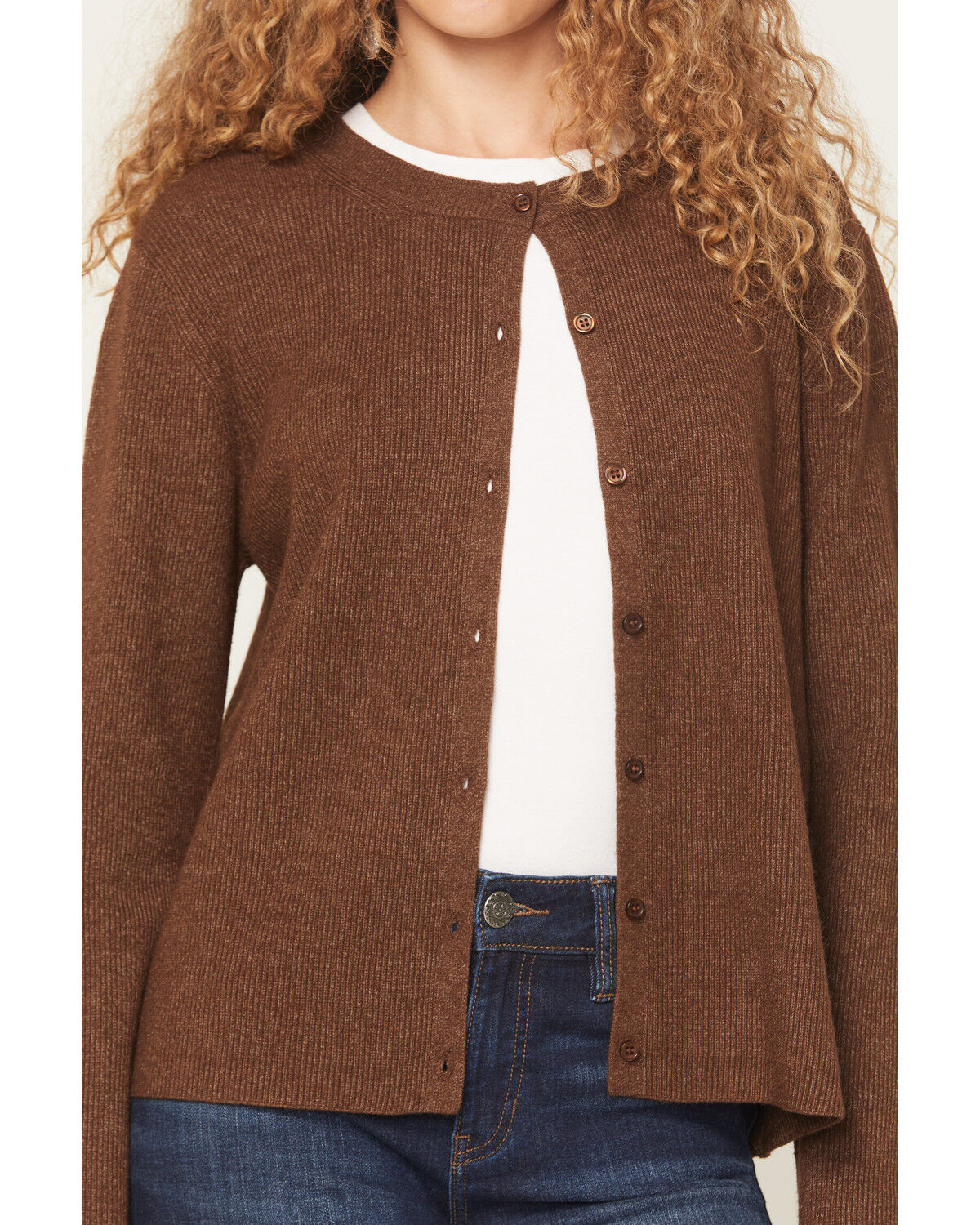 Image #3 - Originality Women's Long Sleeve Button-Down Cardigan, Brown, hi-res