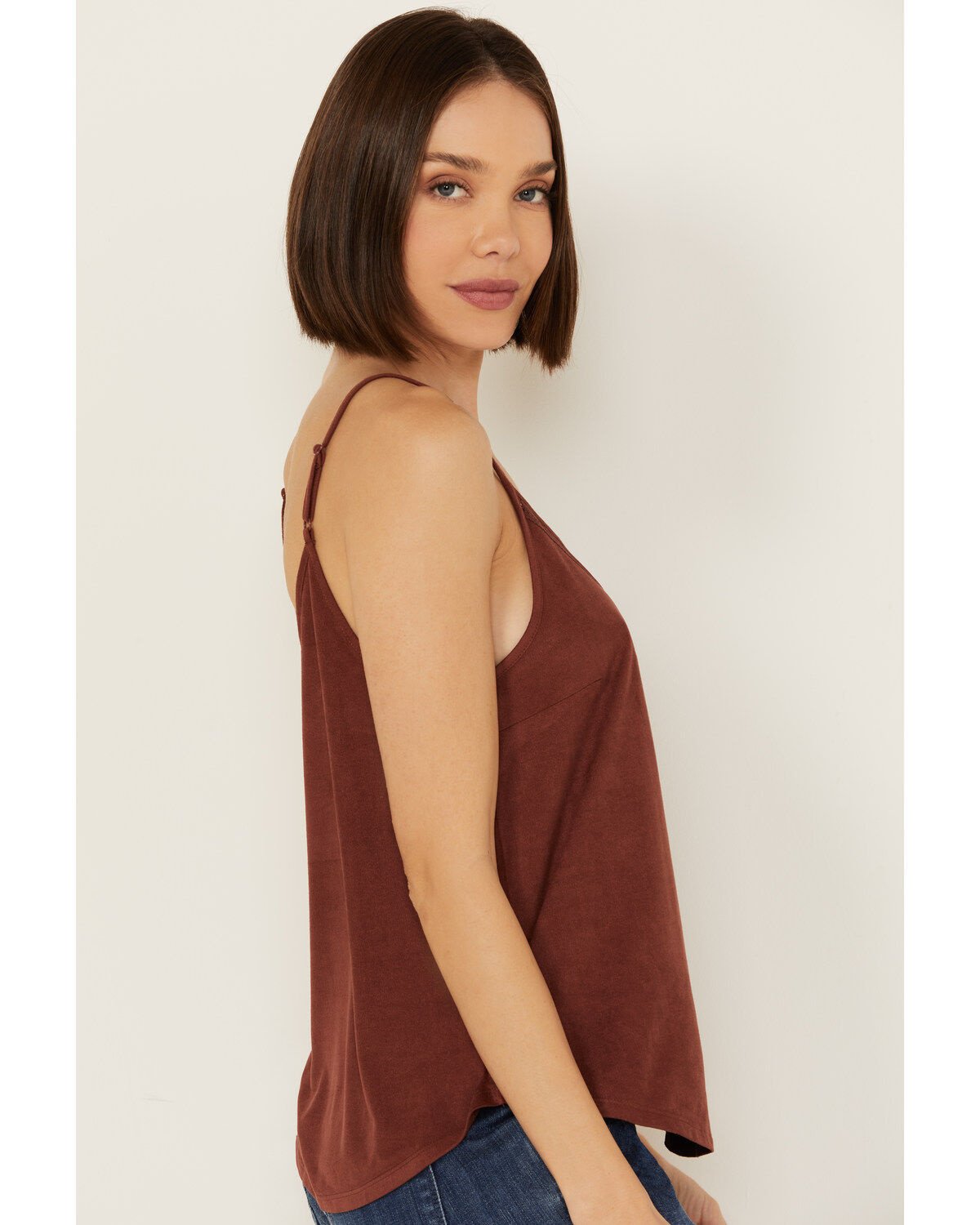 Image #2 - Shyanne Women's Crochet Trim Faux Suede Cami, Brown, hi-res