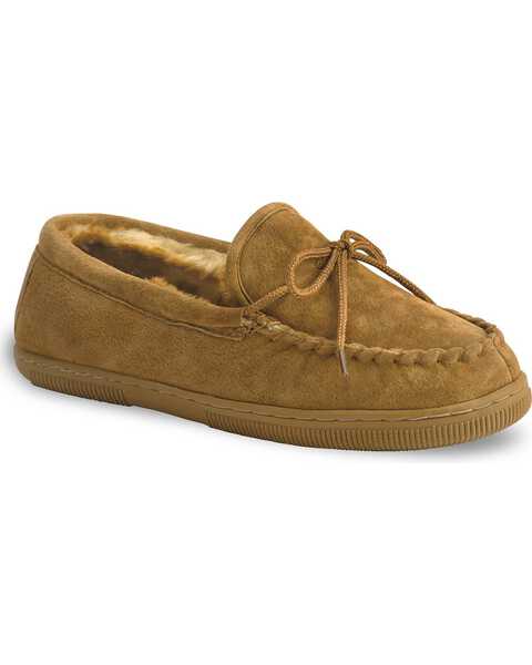 Image #1 - Lamo Footwear Men's Leather Moccasin Slippers - Moc Toe, Chestnut, hi-res
