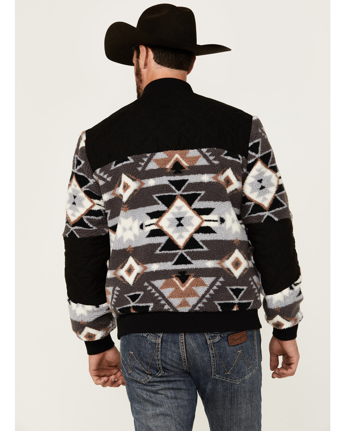 Image #4 - Hooey Men's Southwestern Print Sherpa Bomber Jacket, Black, hi-res