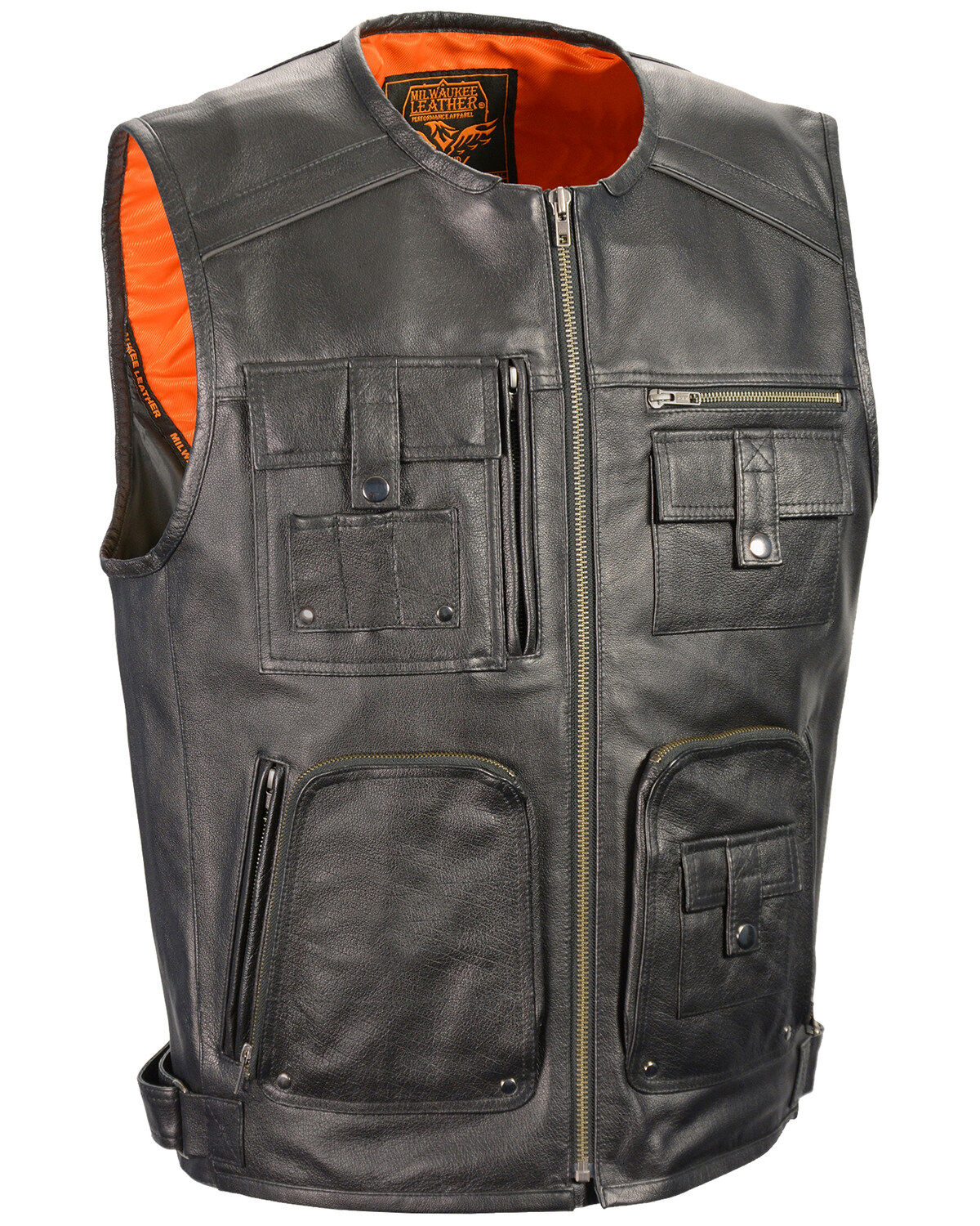 Image #1 - Milwaukee Leather Men's Zipper Front Super Utility Multi Pocket Vest - 4X, Black, hi-res