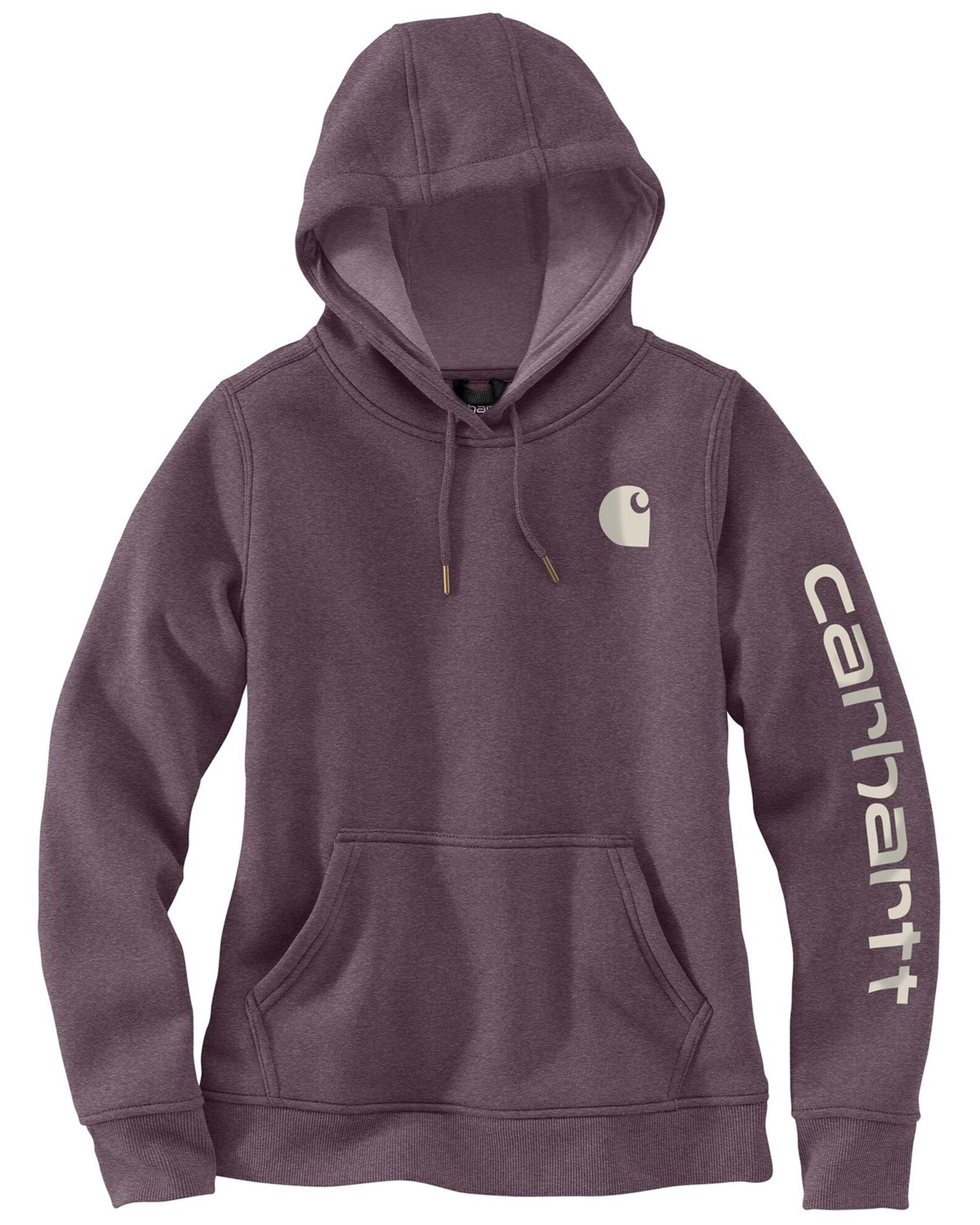 Image #2 - Carhartt Women's Relaxed Fit Heather Logo Sleeve Graphic Work Hoodie, Purple, hi-res