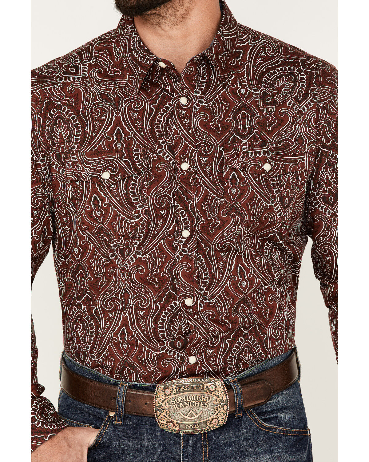 Image #3 - Cody James Men's Conquistador Paisley Print Long Sleeve Snap Western Shirt, , hi-res