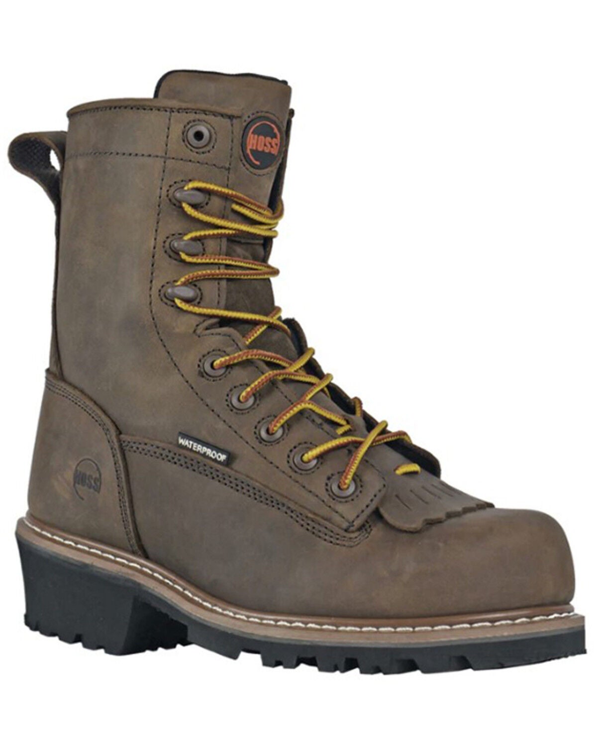 Hoss Men's Cross Cut 8" Lace-Up Waterproof Logger Work Boots - Composite Toe, Brown, hi-res