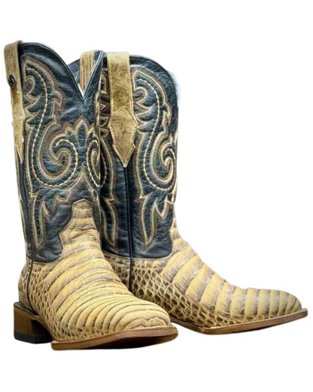 Image #1 - Tanner Mark Men's Exotic Caiman Print Western Boots - Broad Square Toe, Brown, hi-res