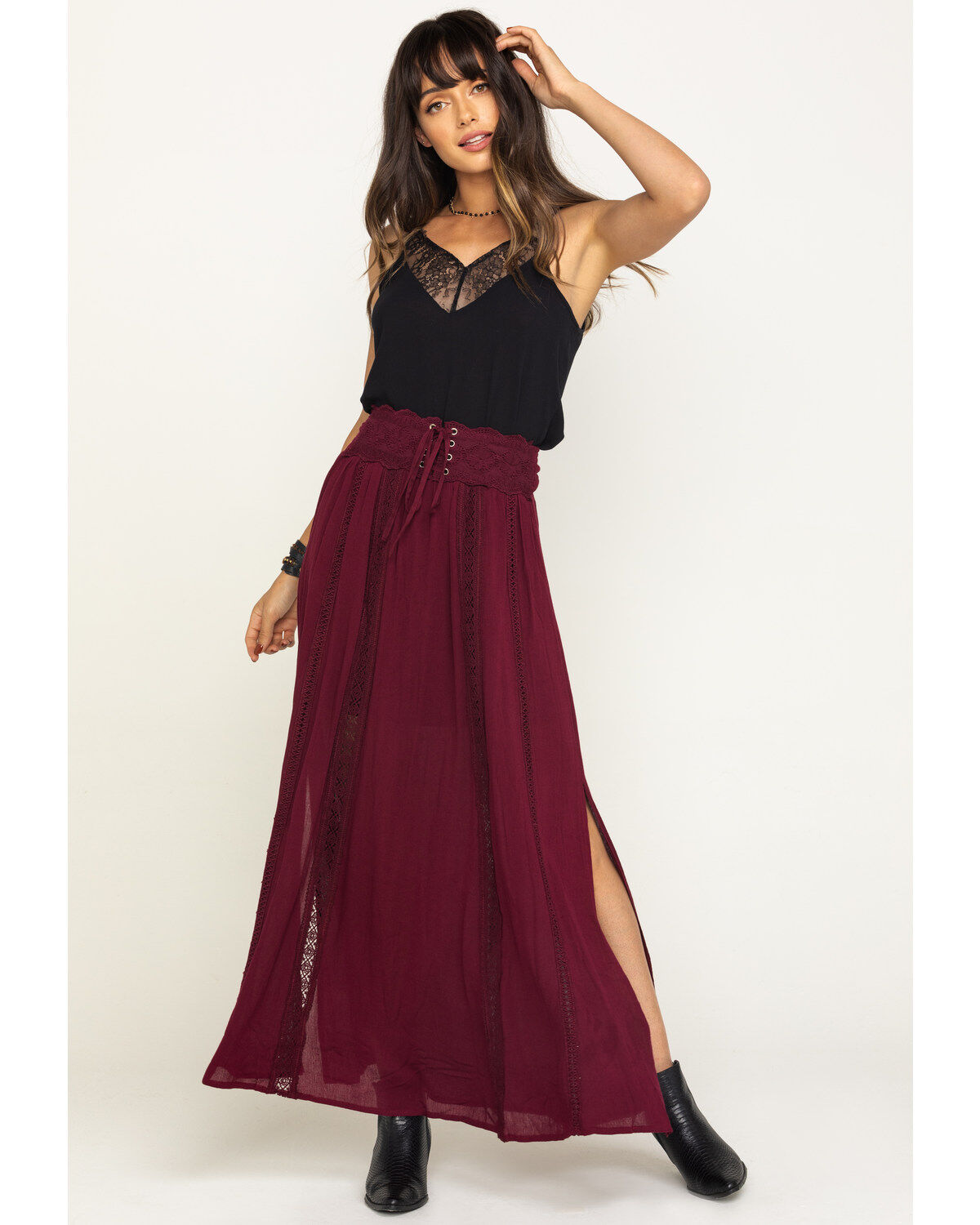 wine colored maxi skirt