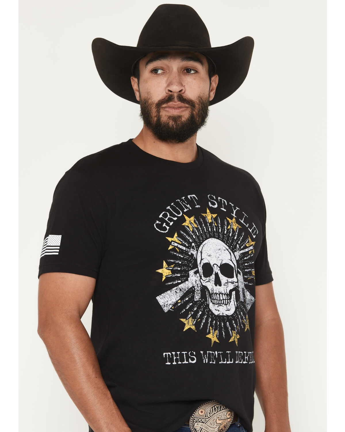 Image #2 - Grunt Style Men's Crossed Rifle Skull Short Sleeve Graphic T-Shirt, Black, hi-res