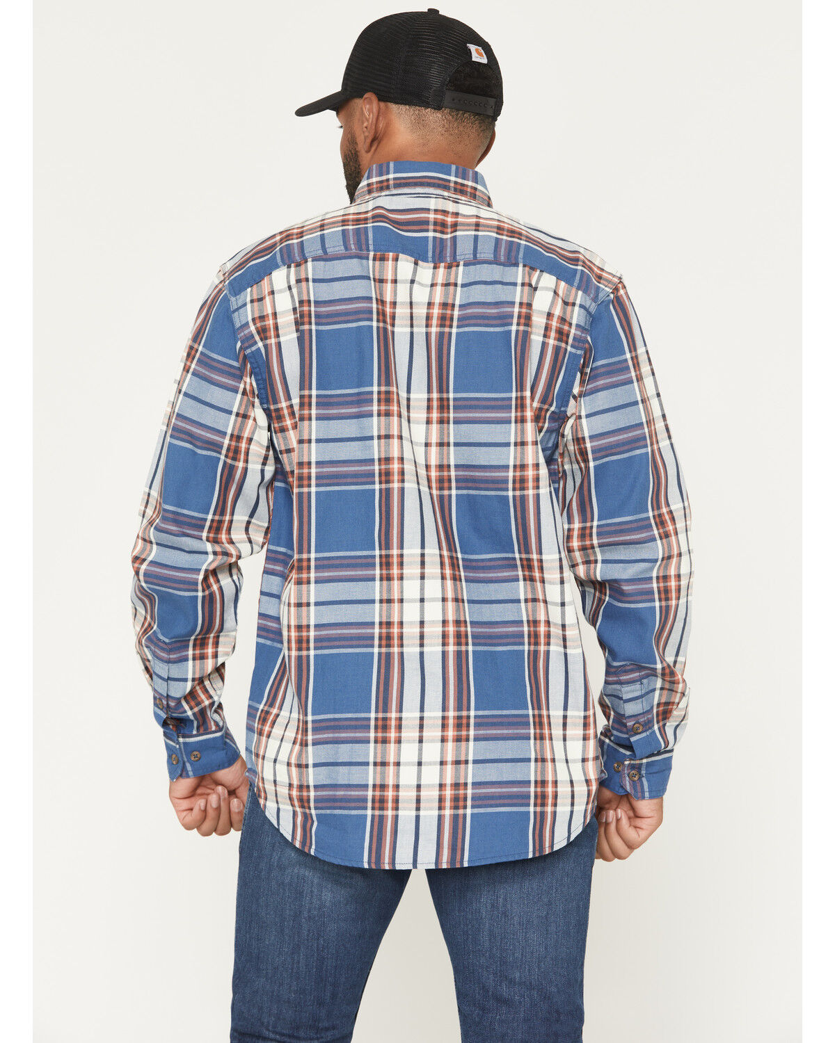Image #4 - Carhartt Men's FR Force® Loose Fit Twill Plaid Print Long Sleeve Button-Down Work Shirt, Dark Blue, hi-res