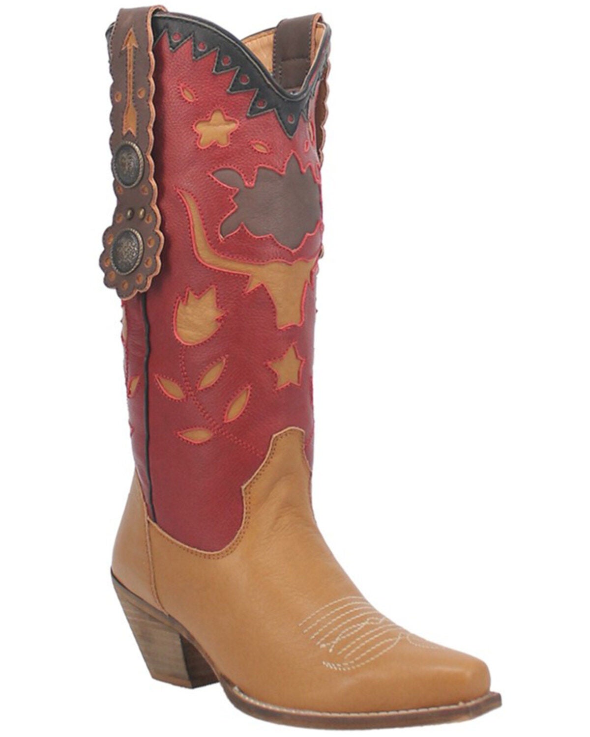 Dingo Women's Love Rocks Leather Underlay Western Boot - Snip Toe, Tan, hi-res