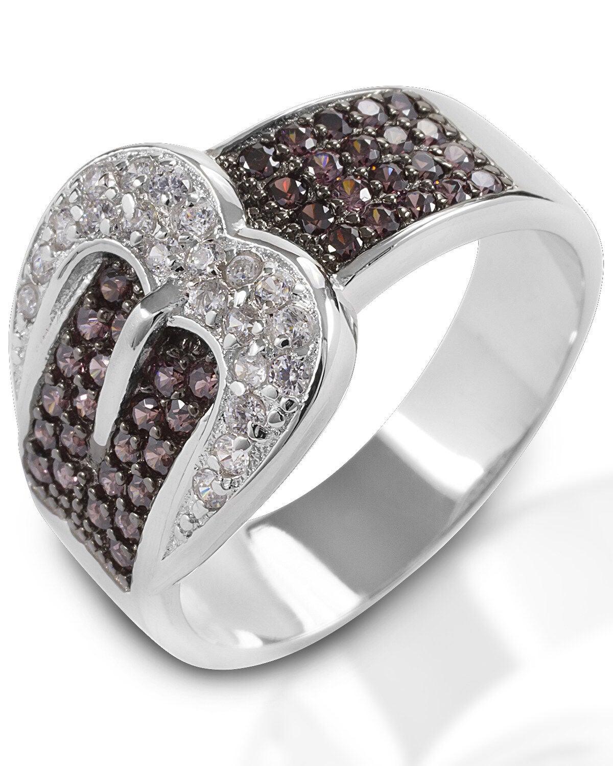 Kelly Herd Women's Large Cognac & Clear Buckle Ring, Silver, hi-res