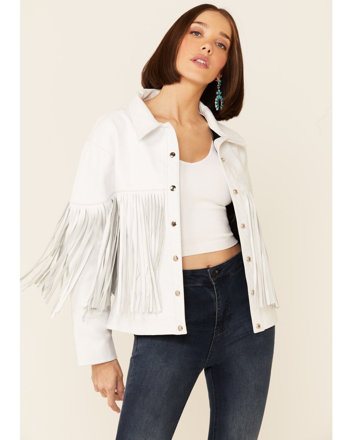 white fringe jacket womens
