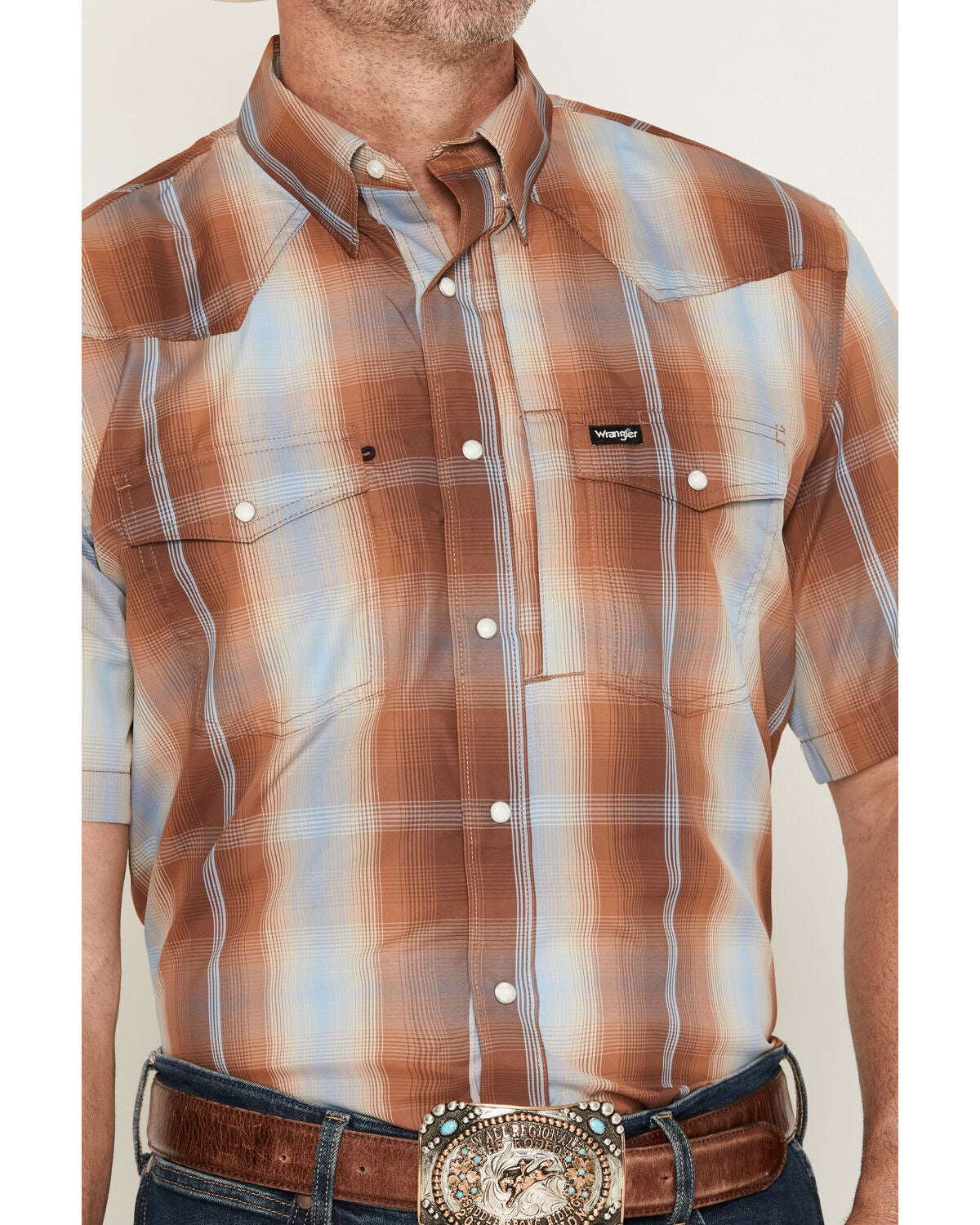 Image #3 - Wrangler ATG Men's Plaid Print Short Sleeve Snap Performance Western Shirt - Big, Multi, hi-res