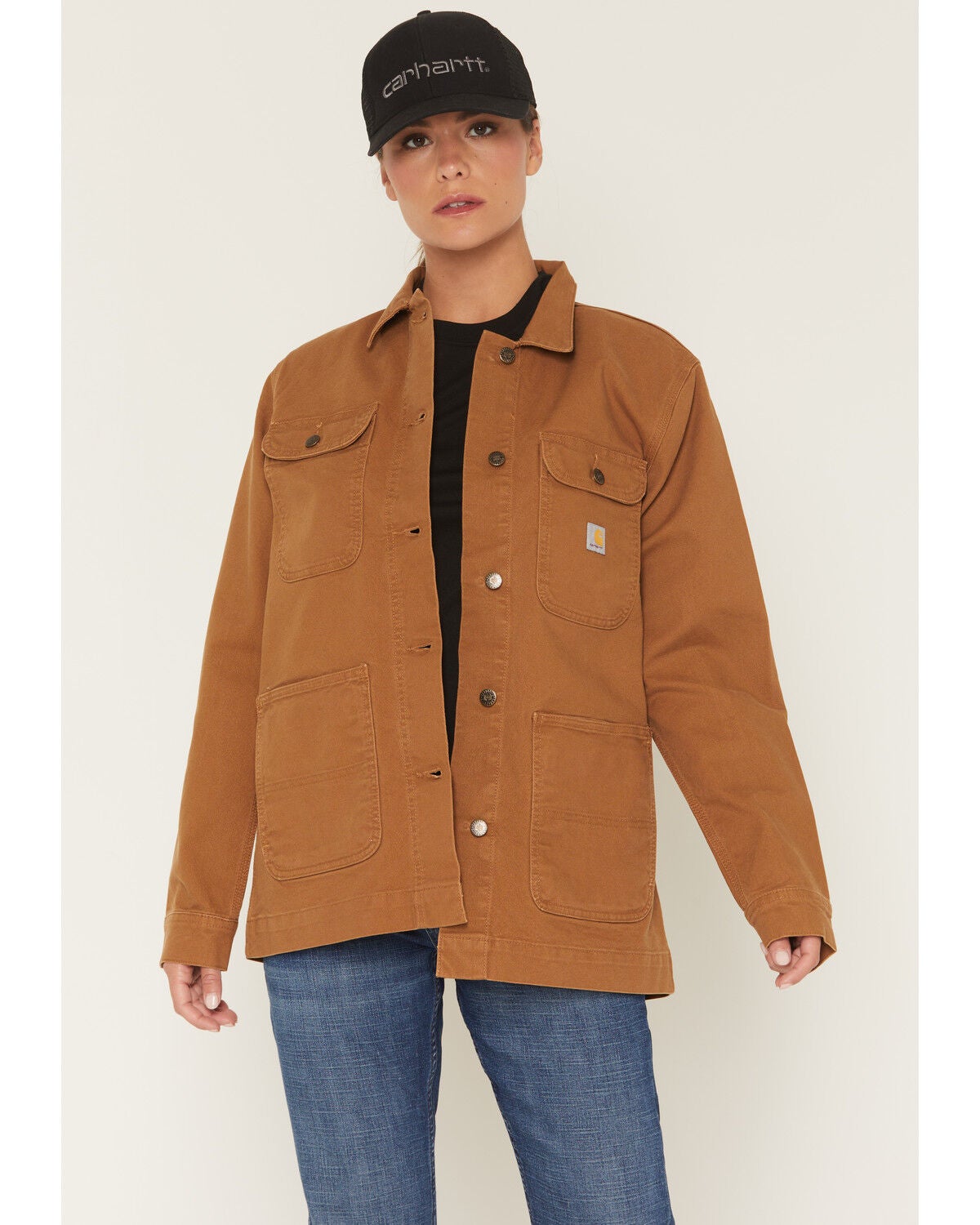 Image #1 - Carhartt Women's Rugged Flex&reg; Loose Fit Canvas Chore Jacket, Brown, hi-res