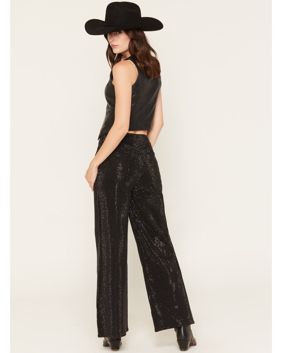 Image #3 - Cello Women's High Rise Rhinestone Wide Leg Stretch Denim Jeans, Black, hi-res