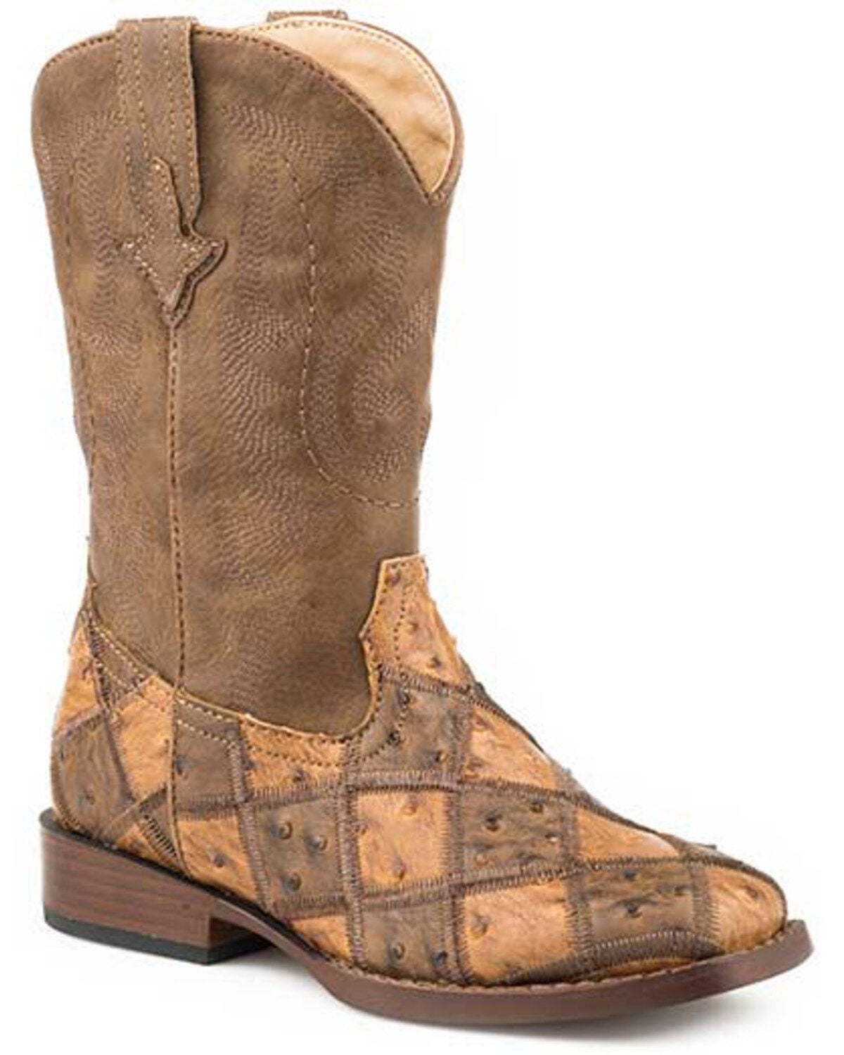 Roper Girls' Bird Blocks Western Boots - Square Toe, Tan, hi-res