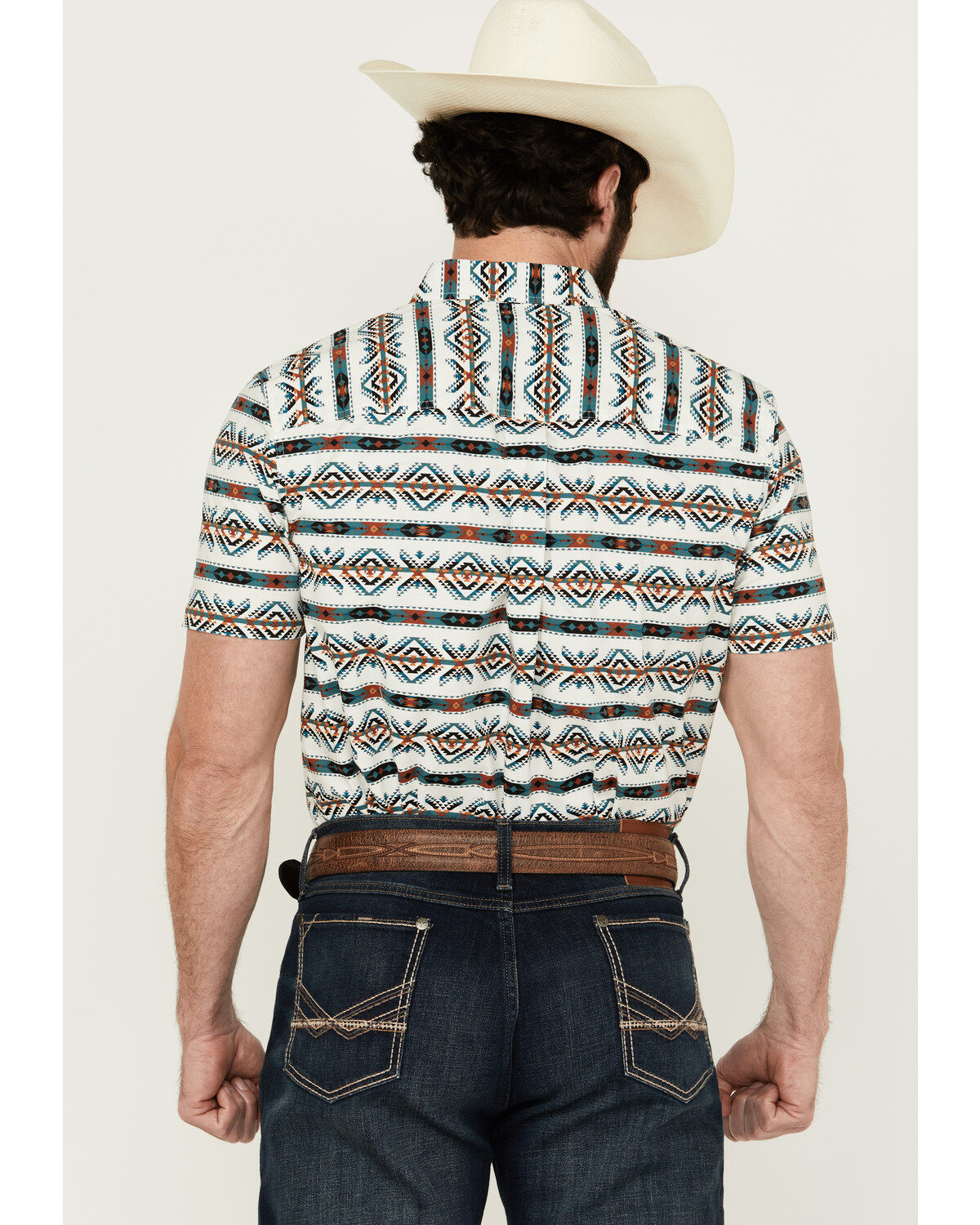 Image #4 - RANK 45® Men's Resurrection Southwestern Print Short Sleeve Button-Down Performance Stretch Western Shirt, Ivory, hi-res