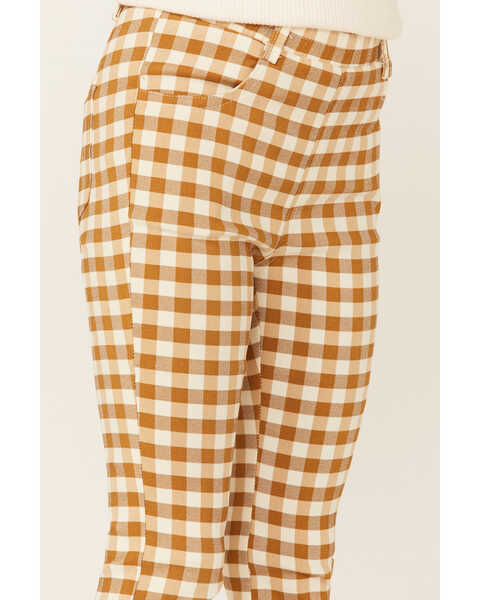 Hayden Girls' Checkered Plaid Print Stretch Pull On Pants , Mustard, hi-res