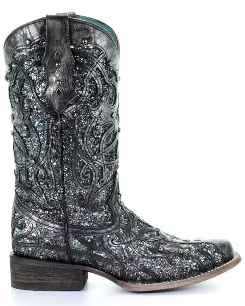 Image #2 - Corral Women's Glitter Inlay Western Boots - Square Toe, Black, hi-res