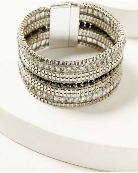 Shyanne Women's Beaded Holiday Magnetic Bracelet , Silver, hi-res