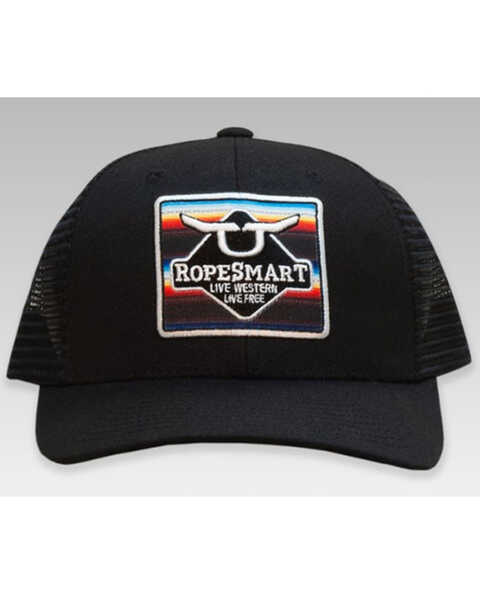 RopeSmart Men's Black Solo Serape Steerhead Diamond Patch Mesh-Back Ball Cap , Black, hi-res