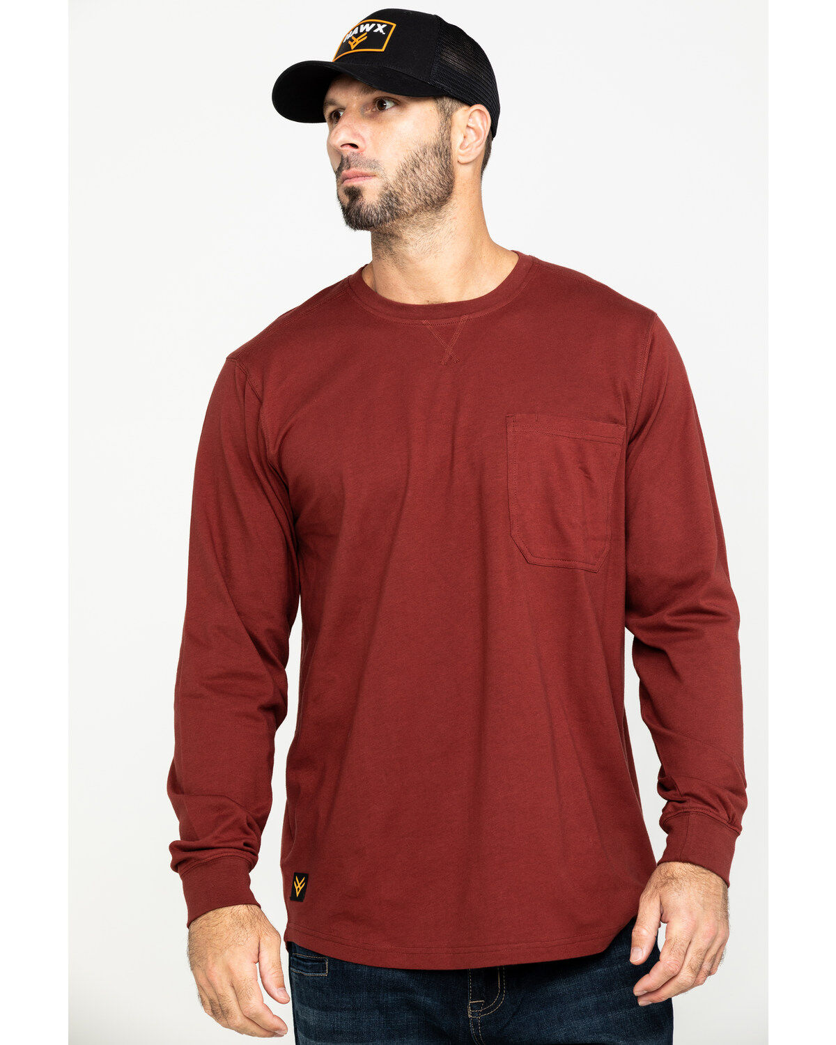 Image #1 - Hawx Men's Red Pocket Long Sleeve Work T-Shirt, , hi-res