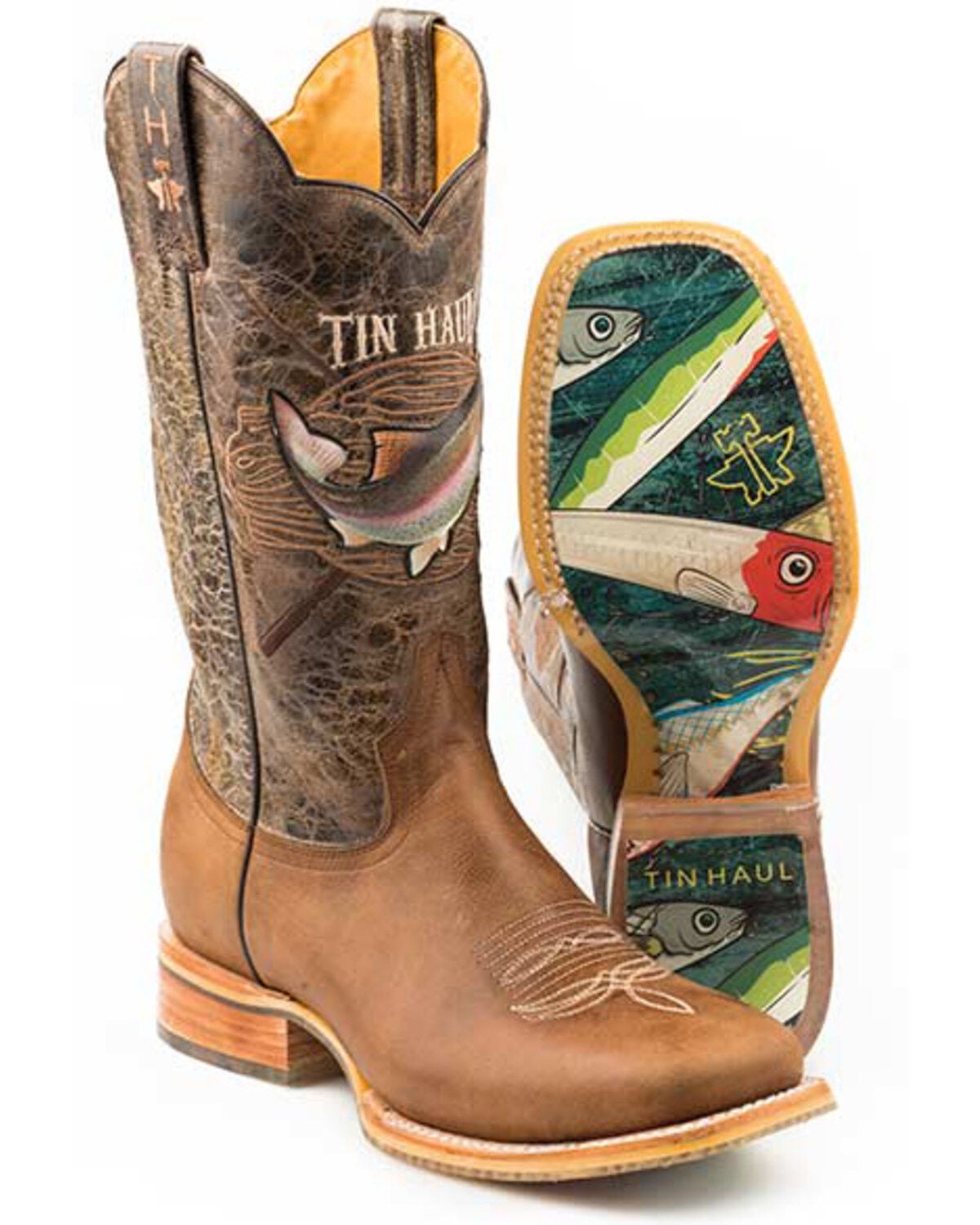 Tin Haul Men's Alpha Angler Western Boots - Broad Square Toe, Brown, hi-res
