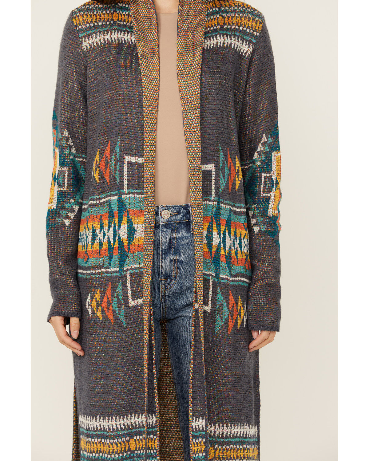 Image #3 - Rock & Roll Denim Women's Southwestern Print Duster Cardigan, Grey, hi-res