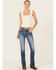 Image #3 - Miss Me Women's Medium Wash Mid Rise Floral Pocket 32" Bootcut Stretch Denim Jeans, Medium Wash, hi-res