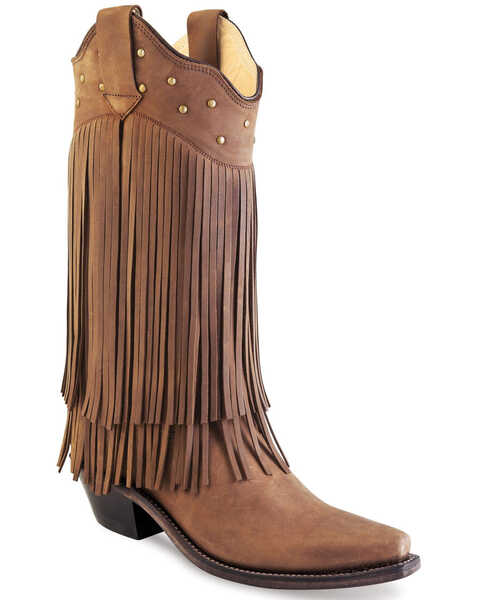 Image #1 - Old West Women's Fringe Western Boots - Snip Toe, , hi-res