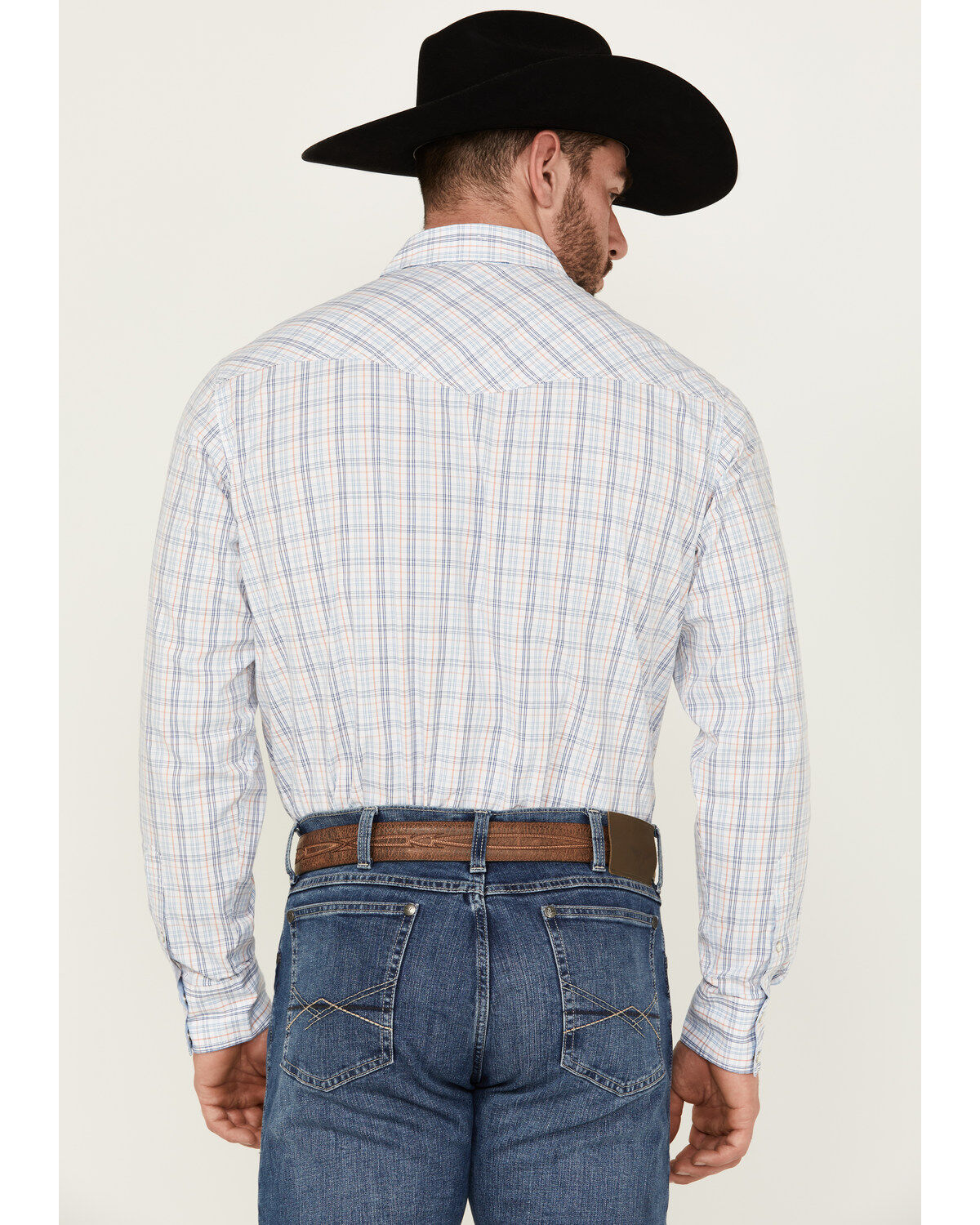 Image #4 - Wrangler 20X Men's Plaid Print Long Sleeve Pearl Snap Stretch Western Shirt, White, hi-res