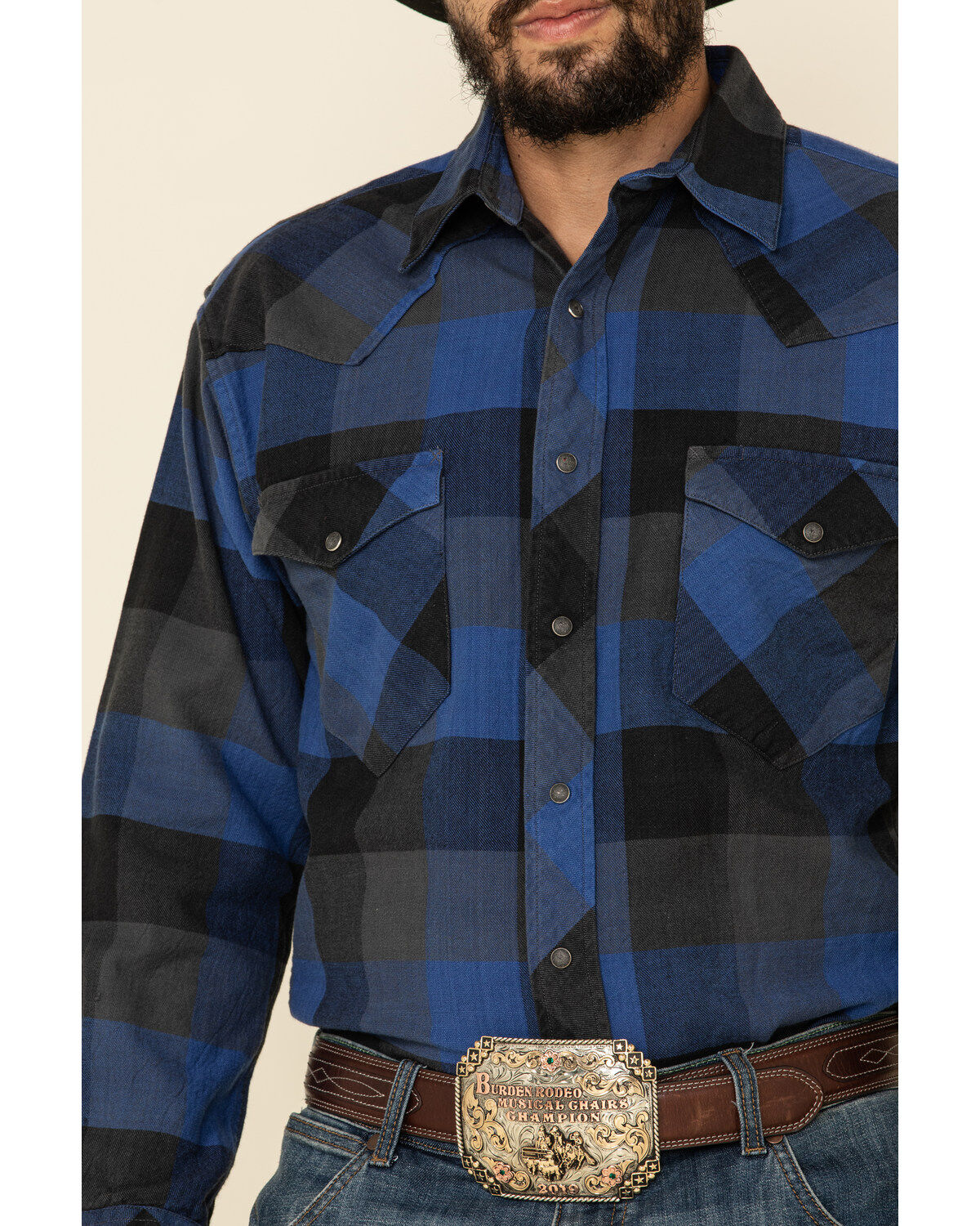 Image #4 - Resistol Men's Montreal Large Plaid Long Sleeve Western Shirt, Blue, hi-res