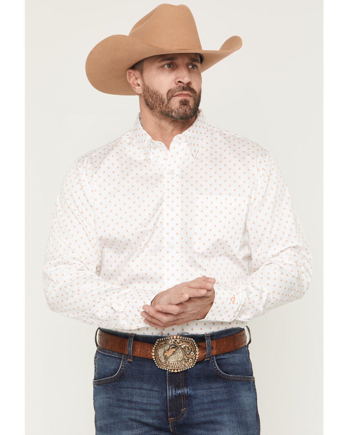 Wrangler X Cody Johnson Men's Medallion Print Long Sleeve Button-Down Western Shirt, White, hi-res