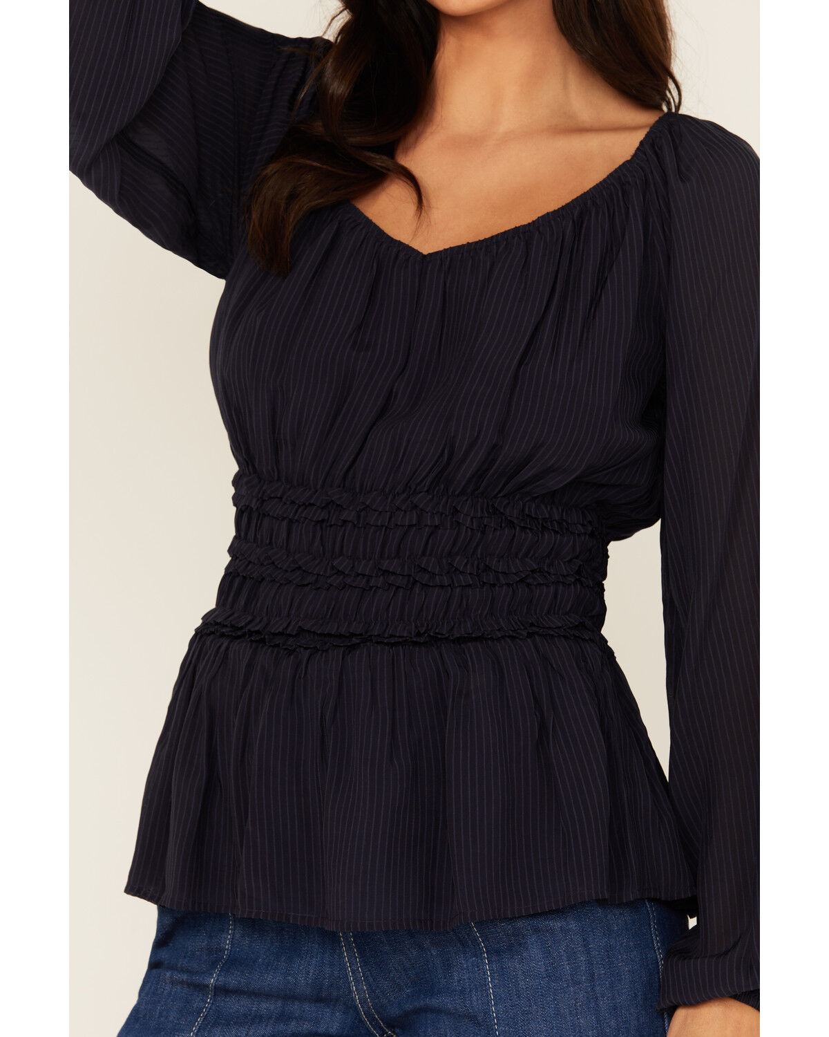Image #3 - Shyanne Women's Dobby Pinstripe Long Sleeve Blouse, Indigo, hi-res