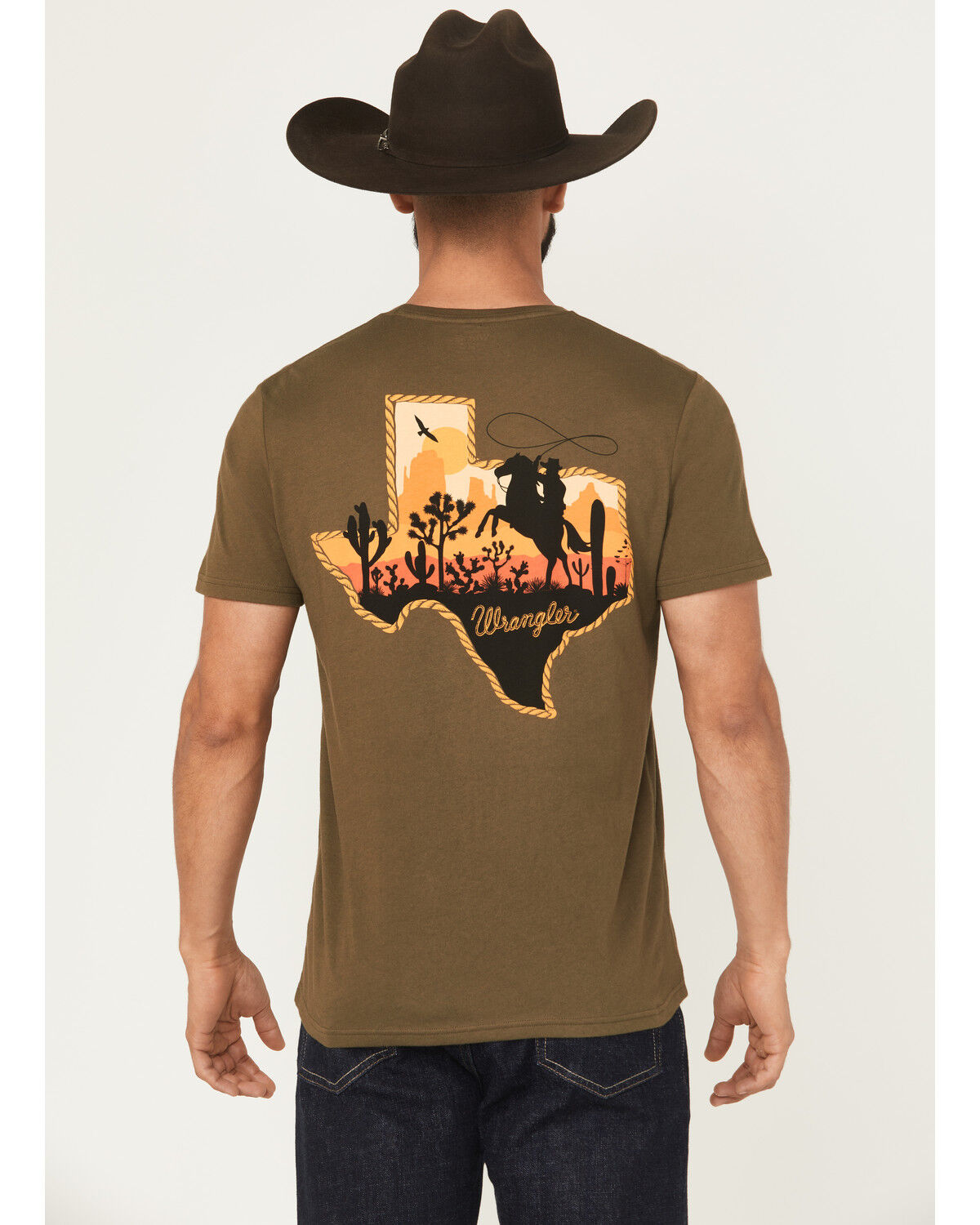 Image #1 - Wrangler Men's Boot Barn Exclusive Texas Short Sleeve Graphic T-Shirt, Green, hi-res
