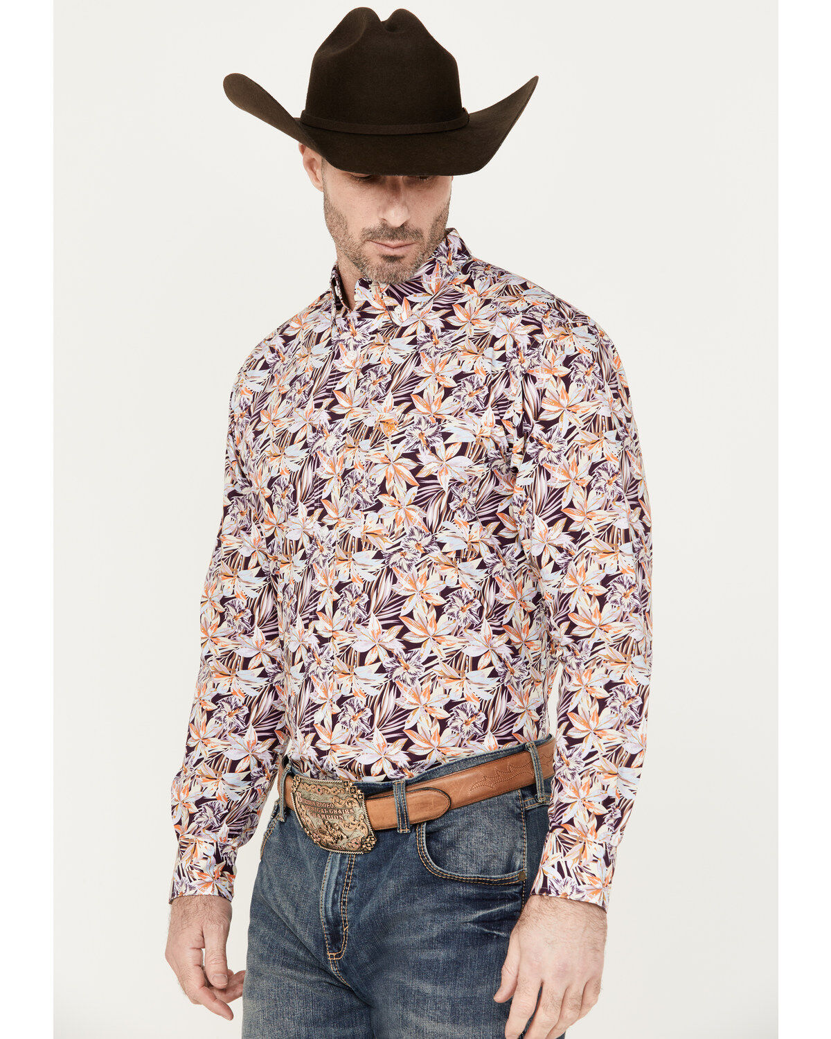 Image #2 - Ariat Men's Monte Print Button-Down Long Sleeve Western Shirt, Purple, hi-res