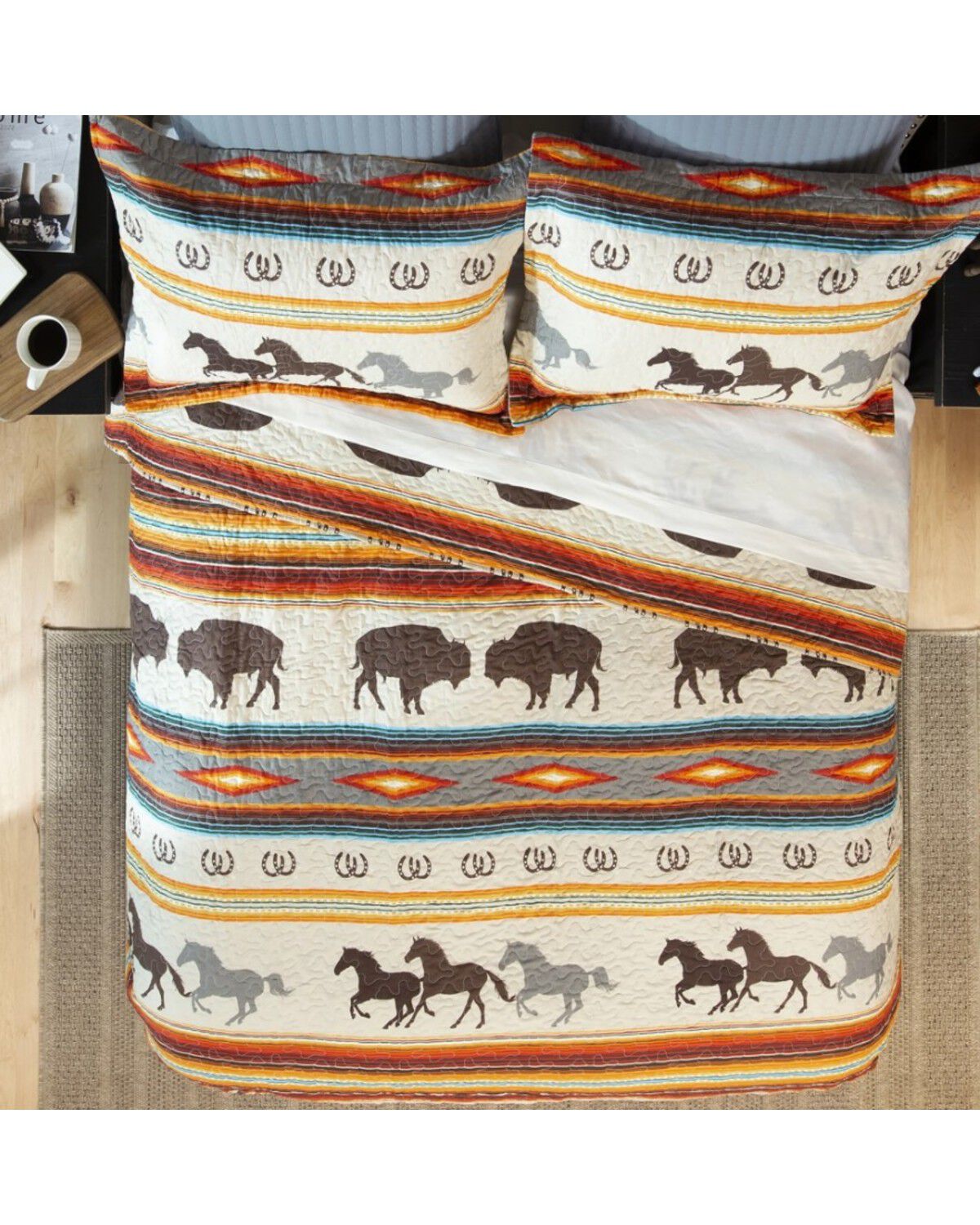 Image #3 - Carsten Home Western Striped Print Twin Quilt Set - 2 Piece, Multi, hi-res