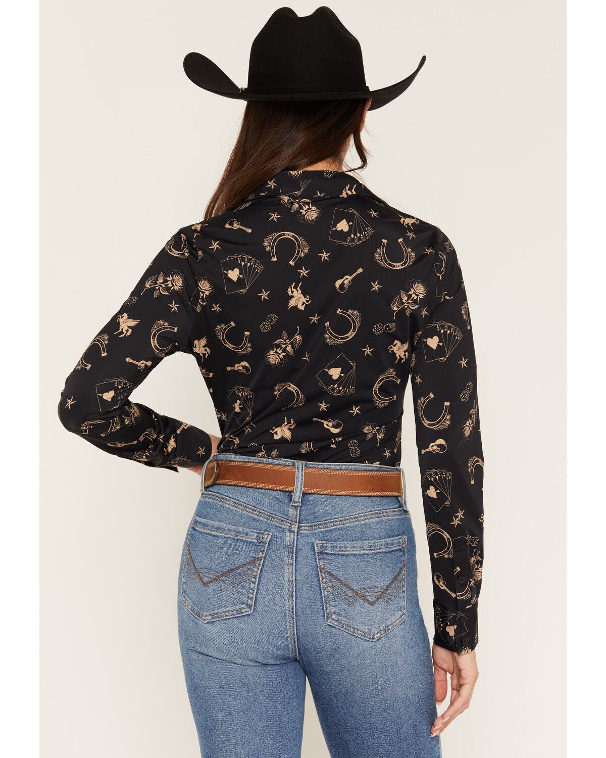 Image #4 - Idyllwind Women's Western Conversation Print Long Sleeve Pullover Stretch Western Shirt, Black, hi-res