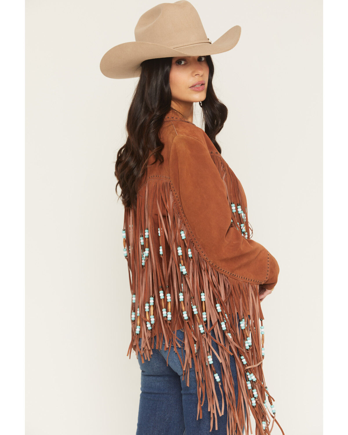 Image #2 - Cripple Creek Women's Amberglow Hand Laced Snap Front Suede Jacket, Brown, hi-res