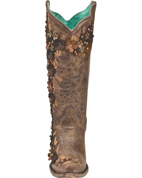 Image #5 - Corral Women's Tobacco Floral Overlay Embroidered Stud and Crystals Cowgirl Boots - Snip Toe, , hi-res