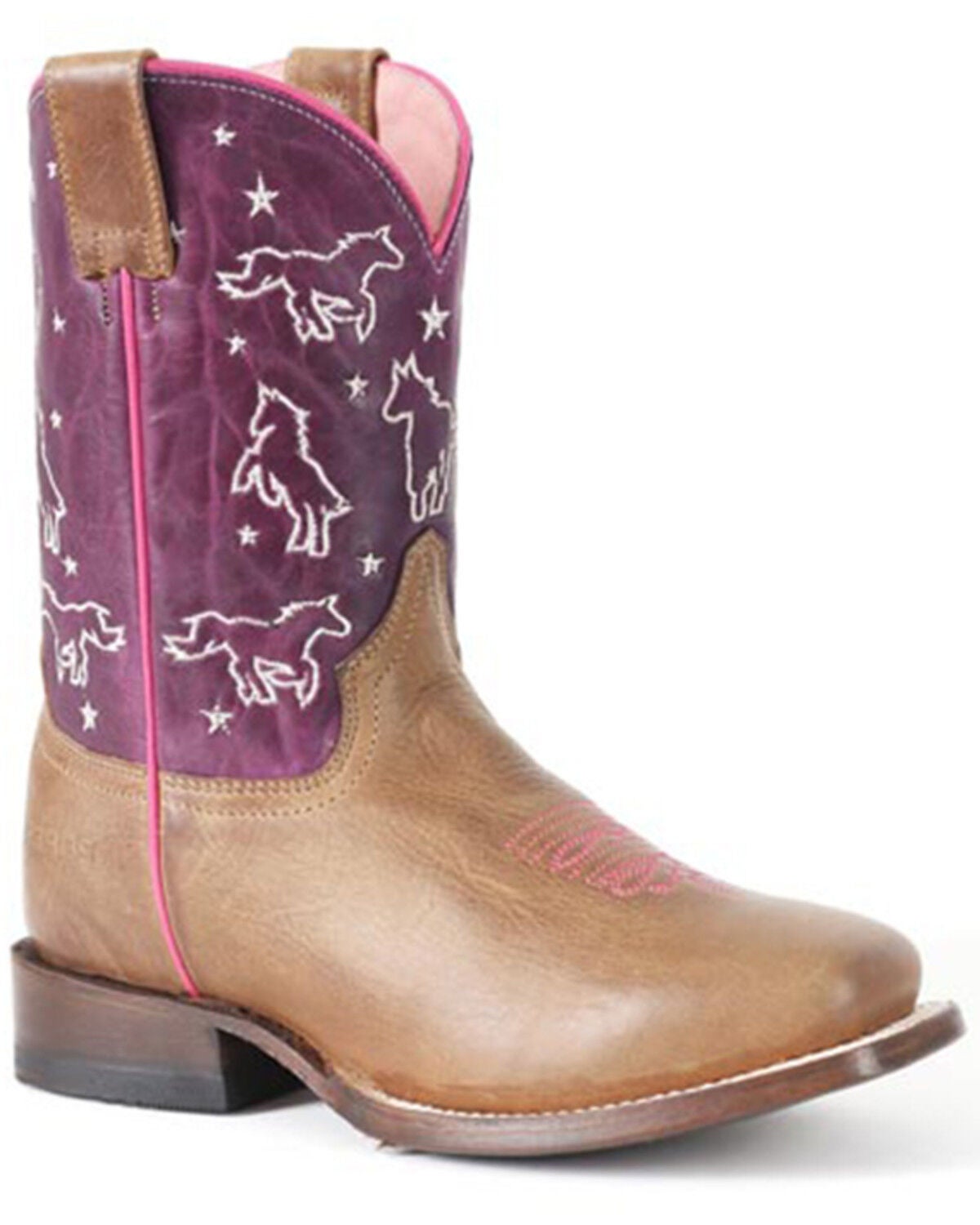 Roper Little Girls' Bella Western Boots - Broad Square Toe, Tan, hi-res